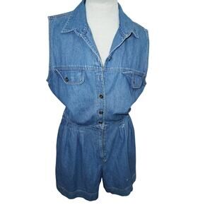 Vintage St. John's Bay Denim Romper – Size 14 M – 100% Cotton Button-Up Playsuit